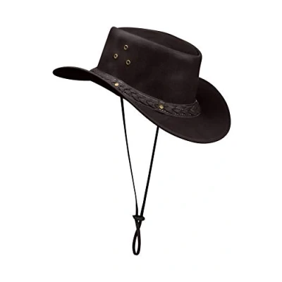 Image of TruClothing Australian Unisex Western Cowboy Hat Real Leather Outback Riding Outlaw Classic Brown L (59cm)