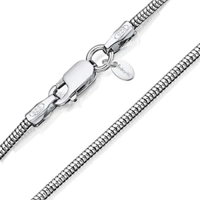 Image of Amberta 925 Sterling Silver 1.4 mm Snake Chain Necklace Size: 16 18 20 22 24 inch / 40 45 50 55 60 cm (26inch/65cm)