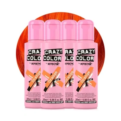 Image of Crazy Color Vibrant Orange Semi Permanent 4 Pack Quad Hair Dye. Highly Pigmented Copper Conditioning &amp; Oil Nourishing Vegan Formula No Bleach or Ammonia 400ml