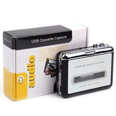 Image of USB Cassette to MP3 Converter Capture, Portable Digital Tape Player Captures Stereo Audio Cassette/Tape PC Switcher with Headphone