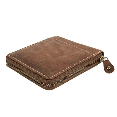 Image of Kertz Slim Handmade Genuine Leather Wallet With Coin Pocket RFID Blocking Credit Card Holder For Men Zipper (Brown)
