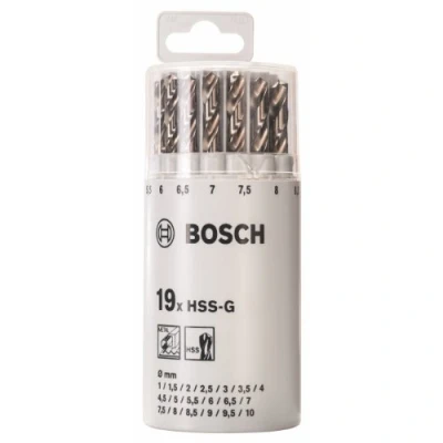 Image of Bosch Professional 19 piece metal Drill bit set HSS G 135 DIN 338 (for metal, Ø 1 10 mm, in Plastic Tube, Accessory Driver)