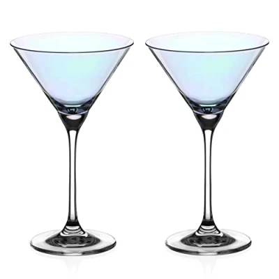 Image of DIAMANTE Martini Cocktail Crystal Glasses Iridescent Holographic Lustre Collection (Martini Glasses)
