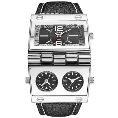 Image of Oulm 9525 Mens Watch Analog Black Leather Strap 3 Sub dials, Black, Sport Leisure