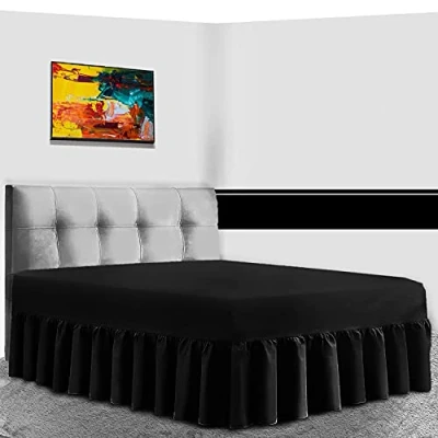 Image of GC GAVENO CAVAILIA Luxurious Frilled Valance Sheet, Plain Dyed Non Iron Polycotton Bed Skirt Bedding, King, Black