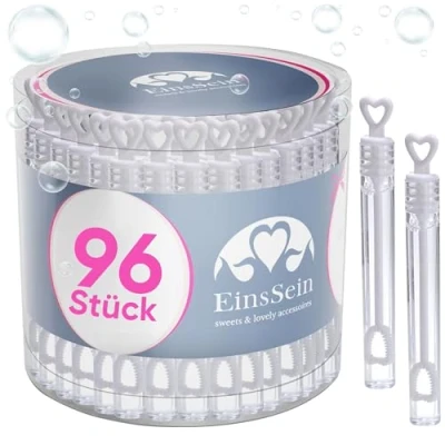 Image of EinsSein 96x Wedding Bubbles heart tube box white soap bubble favours guests kids tubes wands favors party weddings baptism mini bottle glasses cake diamond 48 60 50 96 pack