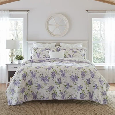 Image of Laura Ashley Home Keighley Collection Quilt Set 100% Cotton, Reversible, Lightweight Bedding with Matching Sham(s), Pre Washed for Added Softness, Twin, Lilac
