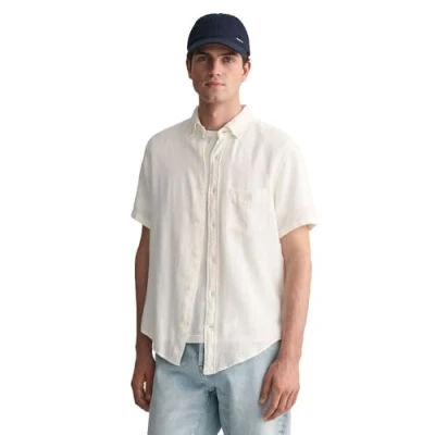 Image of Gant Mens Regular Fit Cotton Linen Texture Short Sleeve Shirt White Size Large