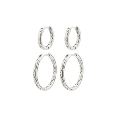 Image of PILGRIM BLOSSOM Recycled Hoop Earrings 2 in 1 Set, Silver