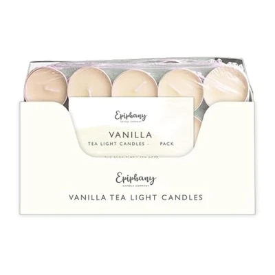 Image of 24 Pack Scented Creamy Vanilla Fragrance Tealight Candles 3 Hour Burn Time Wax T Light Candle Home Decor