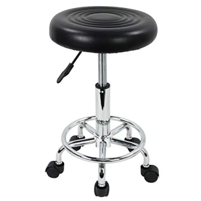 Image of KKTONER PU Leather Round Rolling Stool with Foot Rest Swivel Height Adjustment Spa Drafting Salon Tattoo Work Office Massage Stools Task Chair (Black)