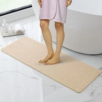 Image of IDYFODOL Loofah Shower Mat non Slip Anti Mould PVC Machine Washable Bath Mats for Inside Outside 40x100 cm (Loofah PVC, Beige)