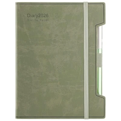 Image of Academic Diary 2026 A5 Day Per Page, Daily Planner 2026,2026 from Jan to Dec 2026,12 Months Agenda,Daily with Hard Cover, Pen,Pen Loop, Stickers (Green)