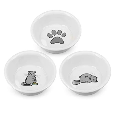 Image of Navaris Cat Bowls Set of 3 Porcelain Dog, Puppy, Kitten, Food and Water Replacement for 50174.03 Elevated Feeding Station