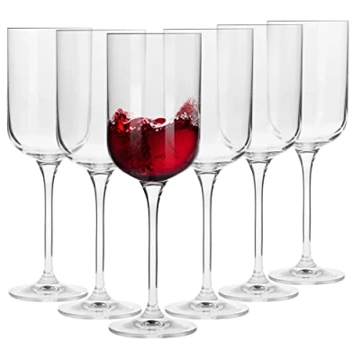 Image of Krosno Large Red Wine Glasses Set of 6 350 ML Glamour Collection Big Square Glasses, White Tasting Perfect for Home, Restaurants and Parties Dishwasher Safe Glass