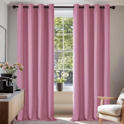 Image of Deconovo Window Treatment Blackout Curtains Thermal Insulated Decorative Soft Energy Saving Room Darkening Eyelet for Kid 55 x 114 Inch Pink Set of 2
