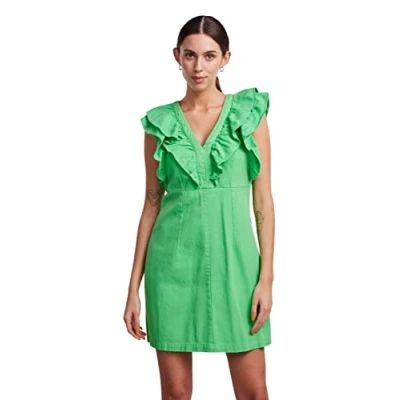 Image of PIECES Women&#039;s Pcama Sl Ruffle Dress BC, Irish Green, M