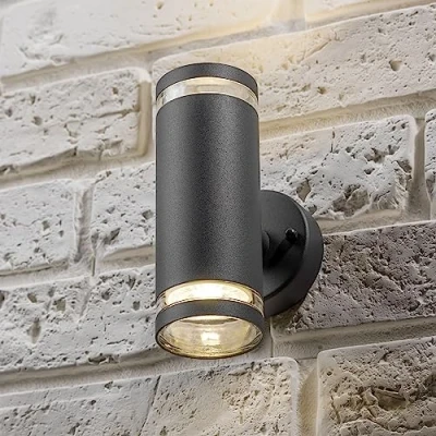 Image of CGC Lighting Grey Outdoor Wall Light Up and Down Modern Spotlight GU10 Bulbs (Dark Double Light)