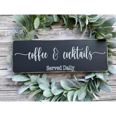 Image of metal Sign Coffee and Cocktails Sign, Coffee, Bar Farmhouse Decor, Cocktails, metalen Signs with Sayings 4x16 Inch