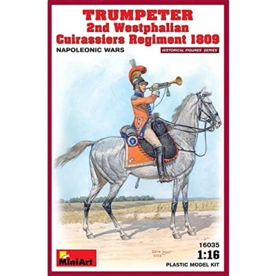 Image of Miniart 1:16 Scale Trumpeter 2nd Westphalian Cuirassiers Regiment 1813 Plastic Model Kit, 29 x 19 5.5 centimetres