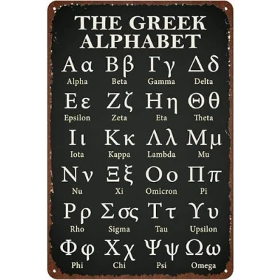 Image of Bonoff The Greek Alphabet Vintage Decor Poster Wall Art Metal Sign 8X12 Inches
