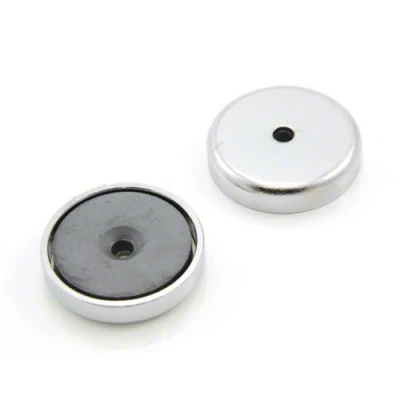 Image of Ferrite Y30BH Pot Magnet for Arts, Crafts, Model Making, DIY, Hobbies, Office, and Home 40mm dia x 8mm thick 5mm c/sink 15kg Pull Pack of 10