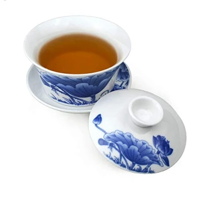 Image of honeylive Yxhupot Gaiwan Chinese Kung Fu Sancai 8oz tureen Tray Cup Tea Set Bowl Saucer Lid Teacup (simple B)