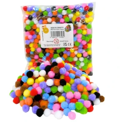 Image of Kids B Crafty Pom Poms for Crafts 500 Piece 10mm Mixed Colours, Small, Mini Pompoms Kids&#039; Art Projects, DIY Craft Supplies