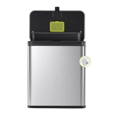 Image of EKO Stainless Steel Kitchen Food Waste Compost Bin with Removable Inner Bucket and Deodorizer Compartment, 7L / 1.85 Gal Wall Mounted Trash Can Swing Lid (Stainless &amp; Black)