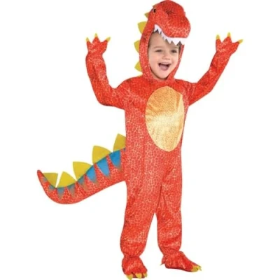 Image of Amscan 9901817 Kids Dinomite Dinosaur Hooded Jumpsuit World Book Day Fancy Dress Costume Age: 7 9 Yrs