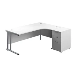 Image of 1800X1200 Twin Right Hand Radial Desk White Silver + High Ped