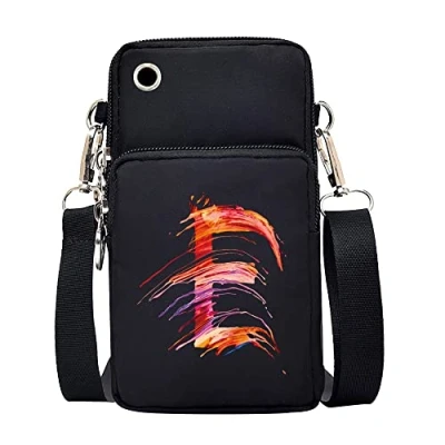 Image of FINDING CASE initial letter Printed Women Girls men Zipper Waterproof Nylon 3 Layers Crossbody Bags Wallet Cellphone Purse Shoulder Bag Wristlet Handbags Adjustable Strap (Paint E)