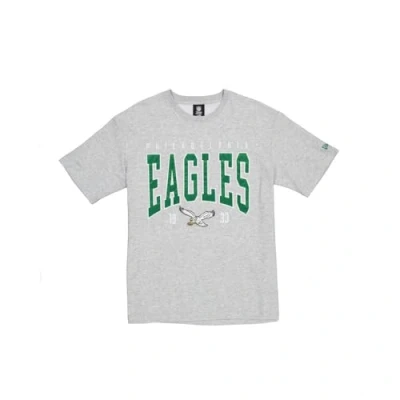Image of PHILADELPHIA EAGLES New Era Cap NFL Oversized T Shirt Satin Applique Patch Logo Heather Gray Unisex