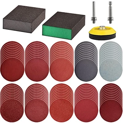Image of Tshya 100pcs 3inch Sanding Discs Pad with 2Pcs Sponge Blocks Variety Kit for Drill Grinder Rotary Tools 1/4&quot; Shanks, Sandpapers Includes 80 3000 Grit