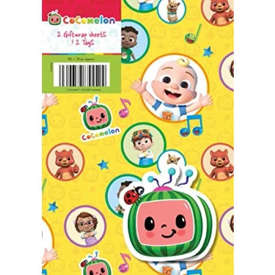 Image of Cocomelon Wrapping Paper, 2 Sheet Tag Birthday Paper