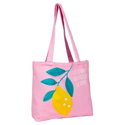 Image of Draeger Paris Tote Bag &quot;Zeste&quot; (auf Französisch) leicht, robust und ultraweich geräumige Innenseite aus 100 % Baumwolle Einkaufstasche wiederverwendbar
