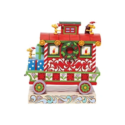 Image of Enesco Jim Shore Peanuts Woodstock&#039;s Christmas Train Caboose Figurine, Multicolor