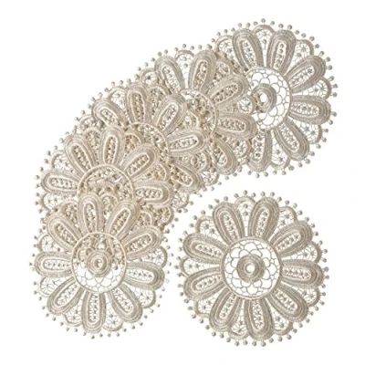 Image of Pack of 6 Floral Lace Round Doilies 100% Polyester Traditional Table Linen Doyley Mat 18.5cm (Cream)