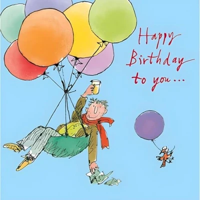 Image of Greeting Card (WDM9321) Male Birthday Quentin Blake Man in Balloon Parachute