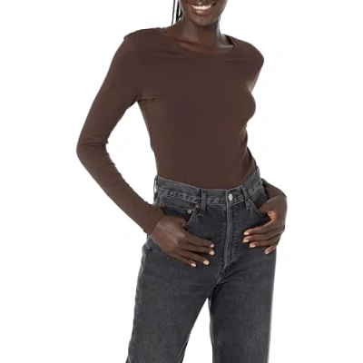 Image of Amazon Essentials Women&#039;s Classic Fit Long Sleeve Crewneck T Shirt (Available in Plus Size), Espresso, XL