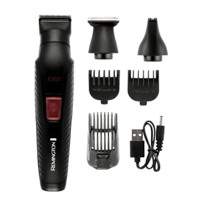 Image of Remington Hair Clipper Men [12 in 1 Kit with 6 attachments, Body, Beard &amp; Trimmer, Nose Ear Eyebrow Trimmer] G12 (Graphite Engineered Coating, Self Sharpening Blades, USB Rechargeable) PG2120
