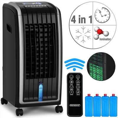 Image of MONZANA® 4in1 Portable Evaporative Air Cooler Remote Control LED Display Timer Efficient &amp; Powerful Water Ice Cooling 5L Tank Includes Packs Conditoning Mobile Unit Black