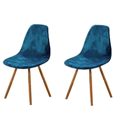 Image of Highdi Luxury Velvet Scandinavian Dining Chair Covers, Nordic Style Universal Armless Slipcovers Shell Chairs Covers Removable Washable for Kitchen, Bedroom, Living Room (Peacock blue,2 PCS)