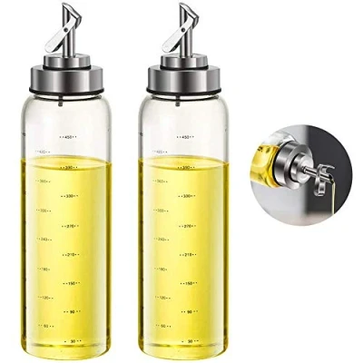 Image of FARI Olive Oil Dispenser Bottles, Automatic Opening and Closing Pot, 2 Pack of 500ml Vinegar Lead Free Glass Cooking Cruet for Kitchen (2)