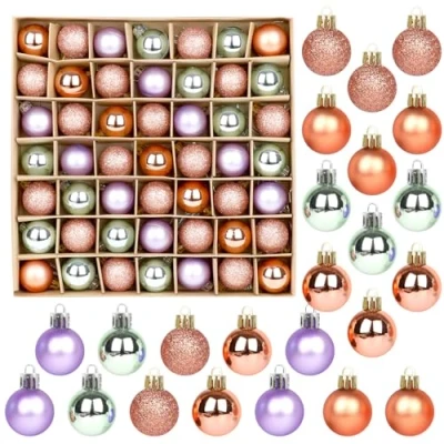 Image of VEYLIN Christmas Baubles, 49pcs Mini Tree Baubles 3cm Glitter for Decoration (Purple and Copper）