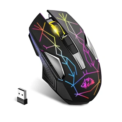 Image of KUIYN X18 Wireless Gaming Mouse 2.4G, Rechargable XG502, 600mAh Ultra Long Life, 7 RGB Light, 2400 DPI, Intelligent Power Saving, Silent Click, USB Receiver, Optical, for PC/Mac/PS4/XBOX (Star Black)