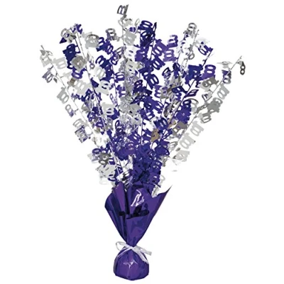 Image of Unique Party 21403 Glitz Purple and Silver 100th Birthday Balloon Weight Centrepiece