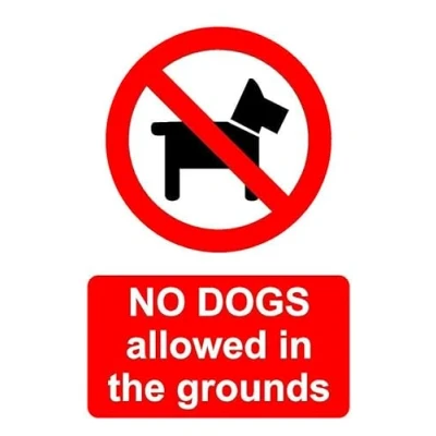 Image of No dogs allowed in the grounds prohibition sign 1mm flexible Plastic (200mm x 150mm)