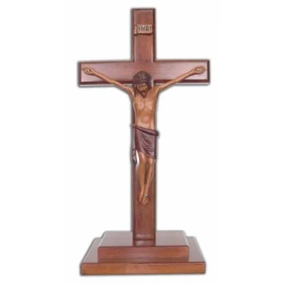 Image of Shalom Christian large wood wooden Corpus standing Cross 40cm stepped base crucifix