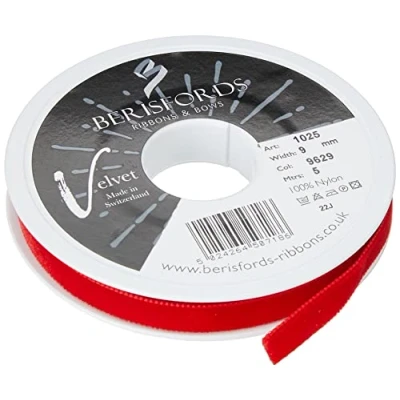 Image of Berisfords Velvet Ribbon, Rouge, 10.2 x 1.5 cm